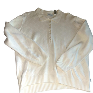 VTG Liz Golf White Sweater Preppy Chevron Polo Collar 100% Cotton Women's XL